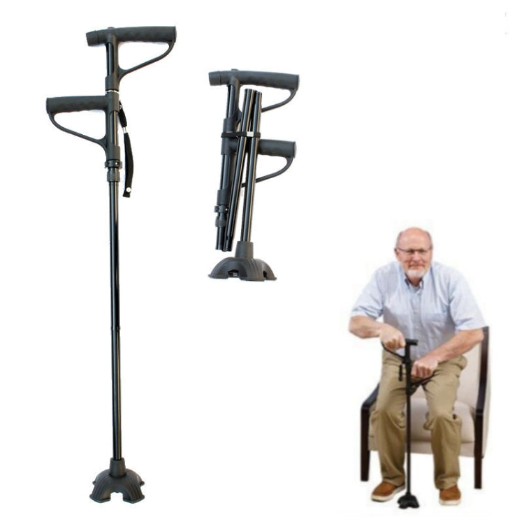 Multifunctional Folding Double-Handle Elderly Crutches Aluminum Alloy Elderly Power-Assisted Walking Sticks Four-Legged Walking Sticks With Lights