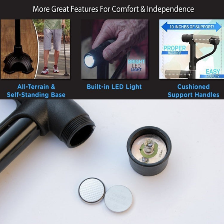 Multifunctional Folding Double-Handle Elderly Crutches Aluminum Alloy Elderly Power-Assisted Walking Sticks Four-Legged Walking Sticks With Lights