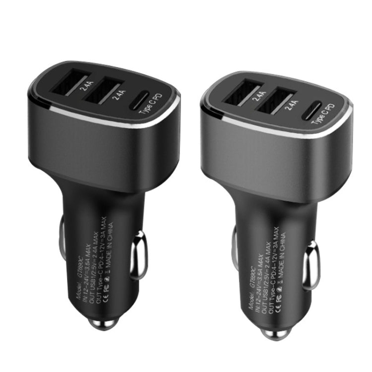 QIAKEY GT690C Dual USB + USB-C / Type-C Aluminum Alloy Three-Hole Car Charger