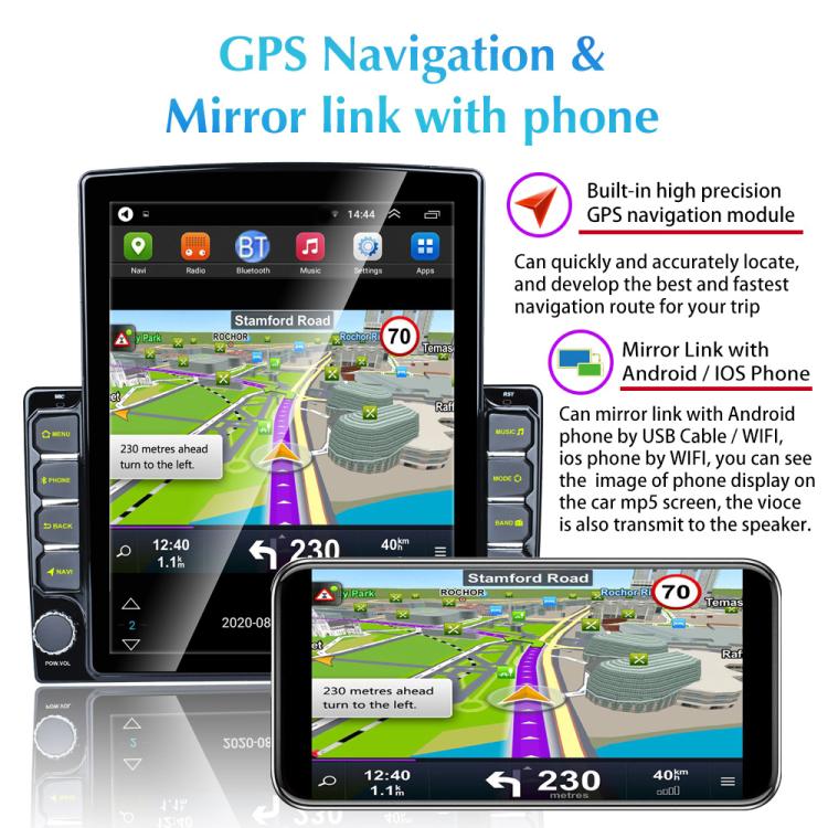 9.7 Inch Vertical Screen 2.5D Glass Car Android Universal Player Navigator MP5 Integrated Machine