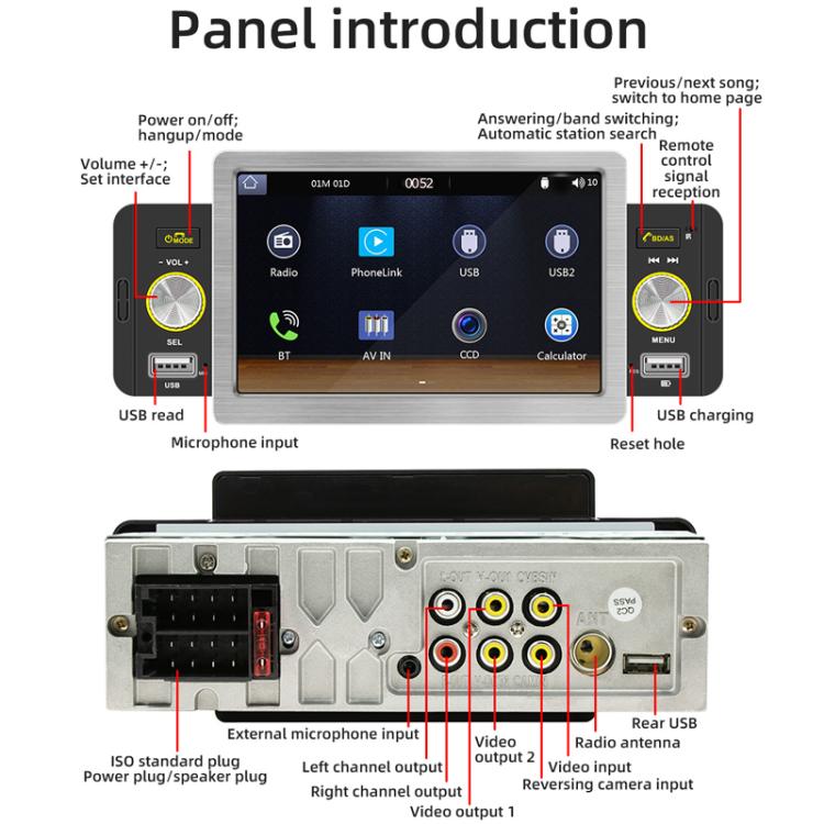 5 inch Bluetooth AUX Mobile Phone Interconnection USB Interface Car MP5