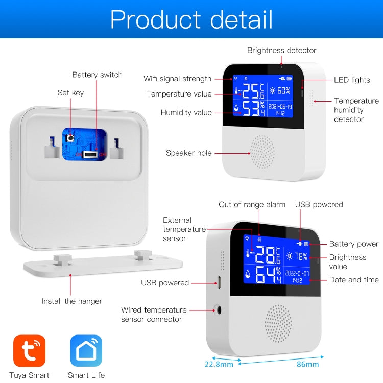 Tuya WIFI Temperature And Humidity Sensor With 2.9inch LCD Display,Spec: