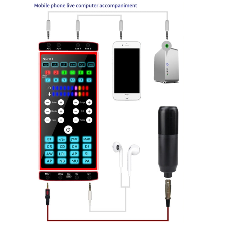 NC-A1 Bluetooth 5.0 Sound Card 12 Kinds Of Sound Effects Support Real-Time Monitoring