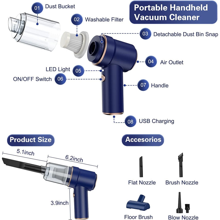 SUITU  ST-6638 Car Wireless Vacuum Cleaner Suction and Blower Integrated With Light ,Spec: