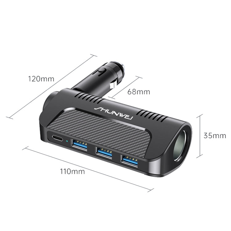 SHUNWEI SD-1920 120W PD18W+5A 3-Port USB Car Multifunctional Rotatable Fast Charger