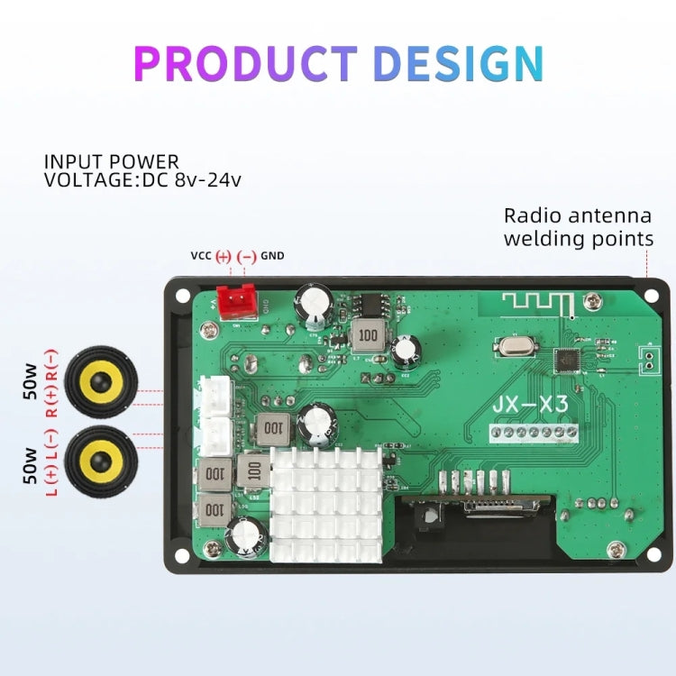 100W 12V TPA3116 Color Screen Power Amplifier Bluetooth Decoder Board With Recording Call