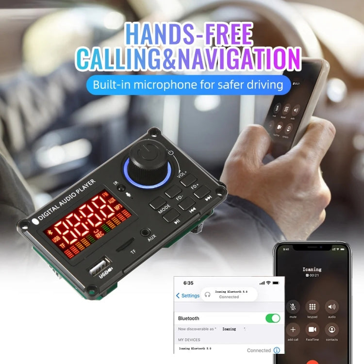 100W 12V TPA3116 Color Screen Power Amplifier Bluetooth Decoder Board With Recording Call