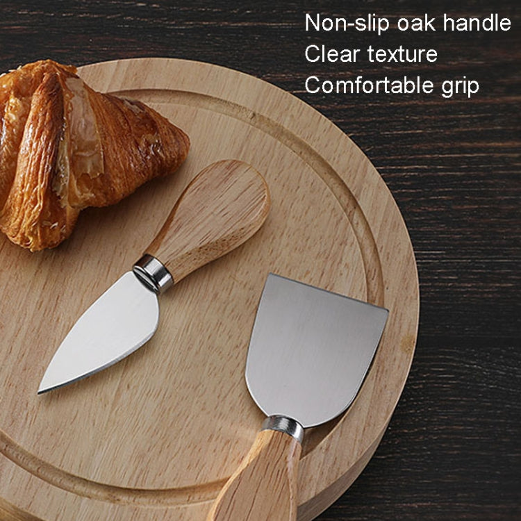 4pcs /Set Round Oak Box Cheese Knife Spatula Stainless Steel Cheese Tools Cutlery