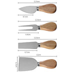 4pcs /Set Round Oak Box Cheese Knife Spatula Stainless Steel Cheese Tools Cutlery