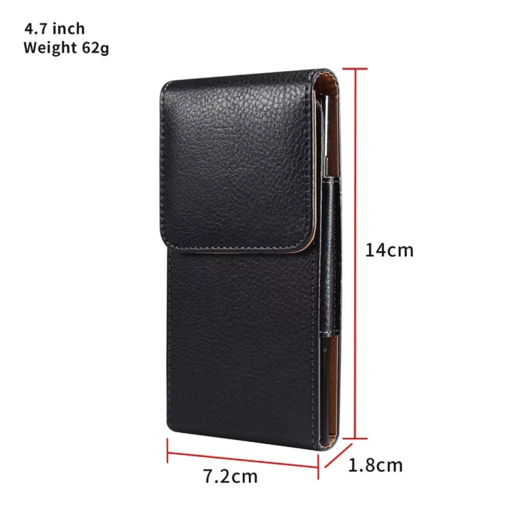 Men Vertical Mobile Phone Waist Bag Litchi Pattern Back Clip Buckle Belt Leather Case