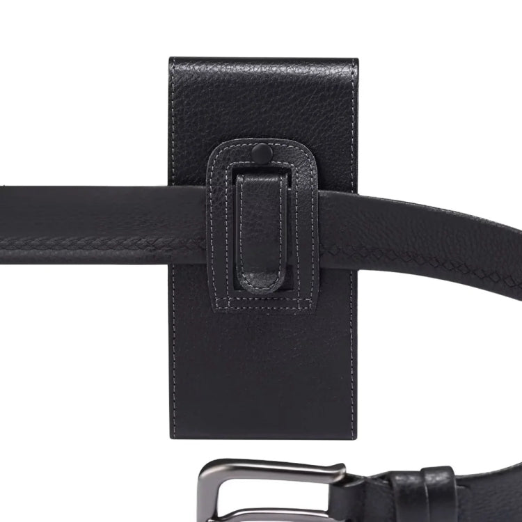 Men Vertical Mobile Phone Waist Bag Litchi Pattern Back Clip Buckle Belt Leather Case