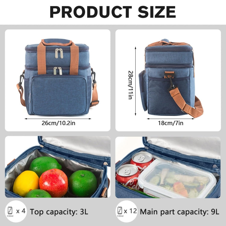 Double Layer Insulated Lunch Bag Large Capacity Food Cooler Bag with Shoulder Strap