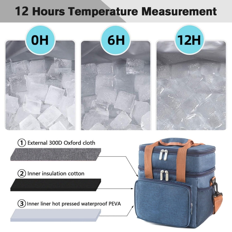 Double Layer Insulated Lunch Bag Large Capacity Food Cooler Bag with Shoulder Strap
