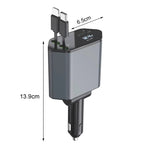 4-In-1 120W Multifunctional USB Retractable Dual-Line Digital Display Car Fast Charger