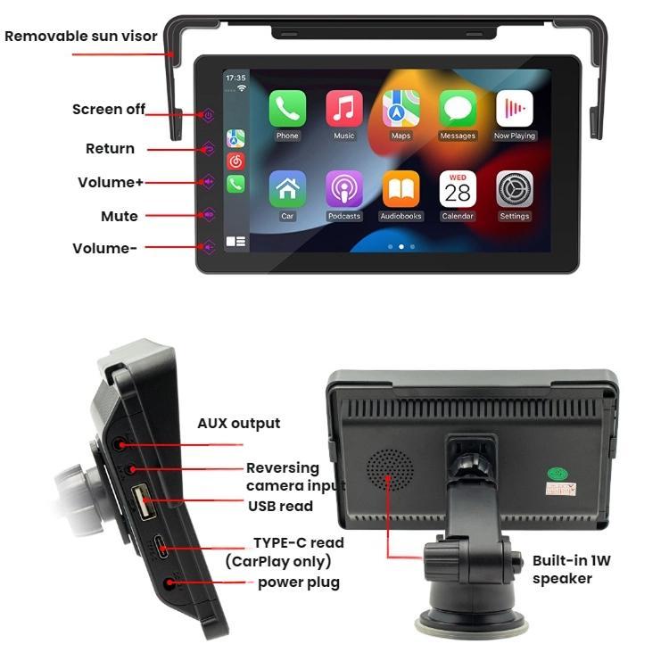 7 Inch Bluetooth 5.0 Portable CarPlay Monitor