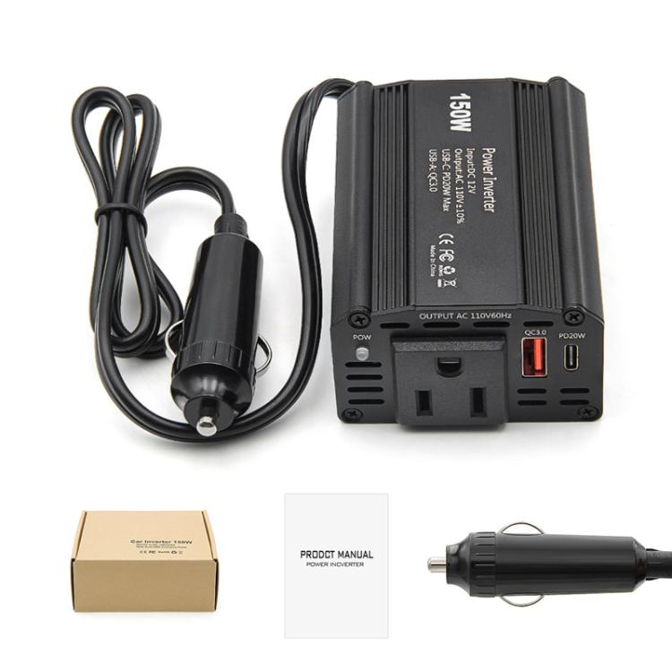 150W PD20W QC3.0 Fast Charging Car Inverter Car Cigarette Lighter Power Supply Adapter