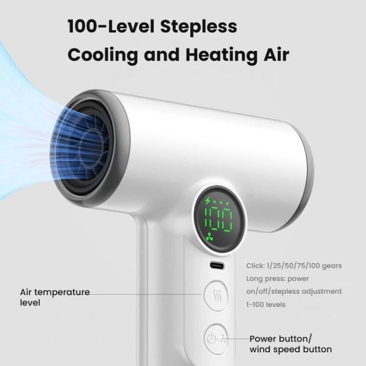 Wireless Hair Dryer With 30,000 RPM High-Speed Motor, 100-Level Adjustable Cool/Warm Air, 15600mAh Long-Lasting Battery