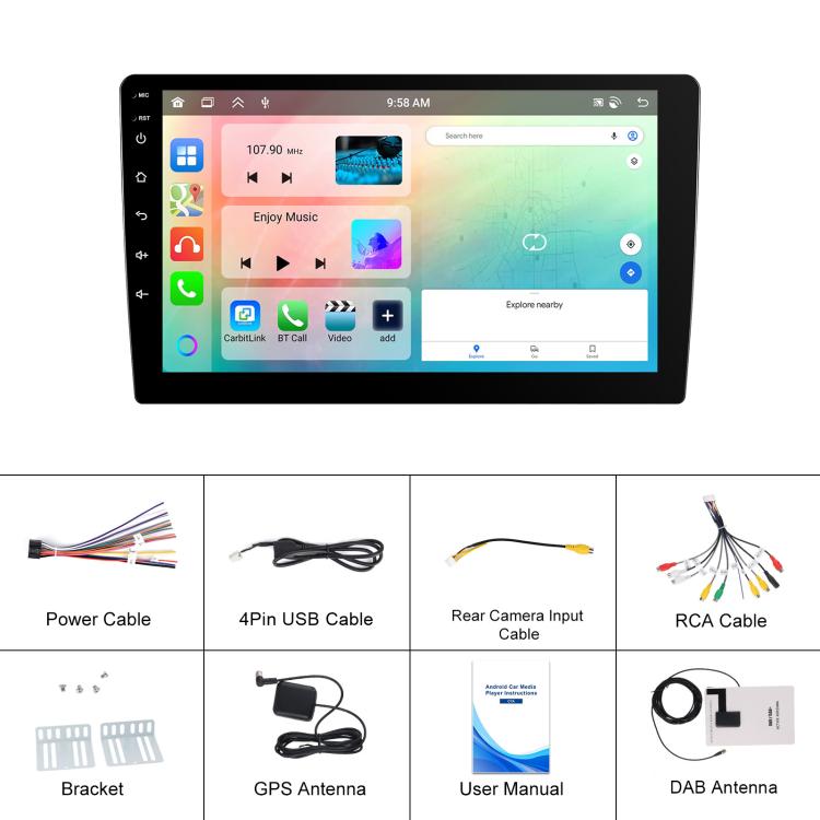 9 Inch Android 4+64G Dual-Butt Large Screen Car Carplay Built-In DAB Car Central Control Integrated Navigation System