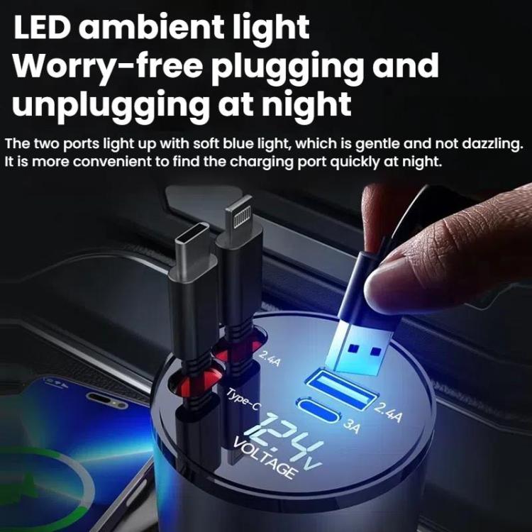 100W Metal Car Retractable Cable Cigarette Lighter Charger