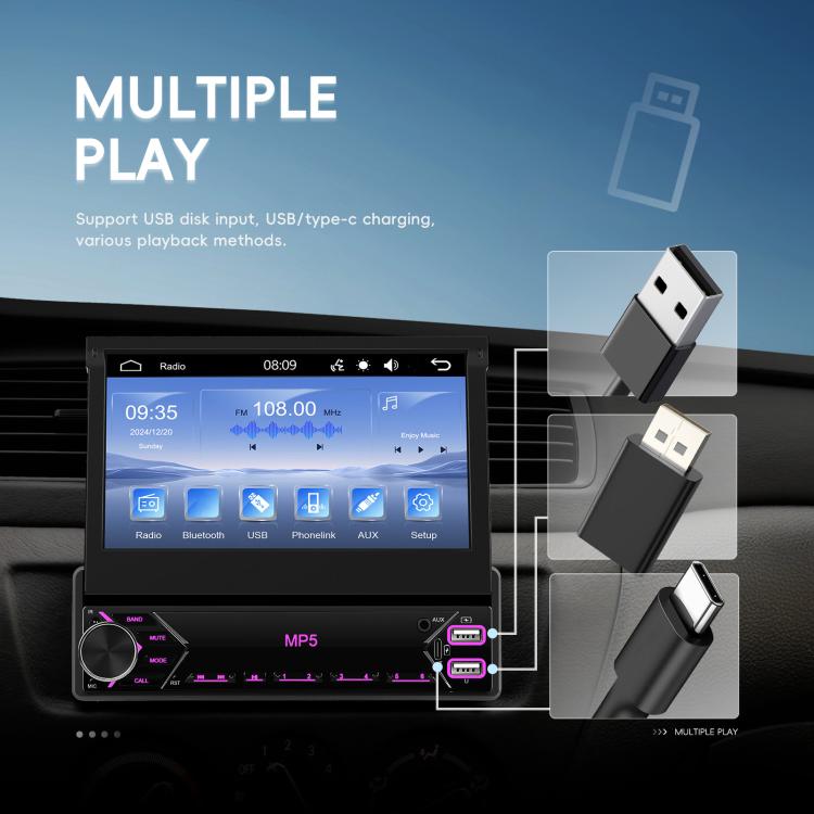 7 inch Universal Manual Retractable Screen Car MP5 Player Car Center Control All-in-One Wired Carplay