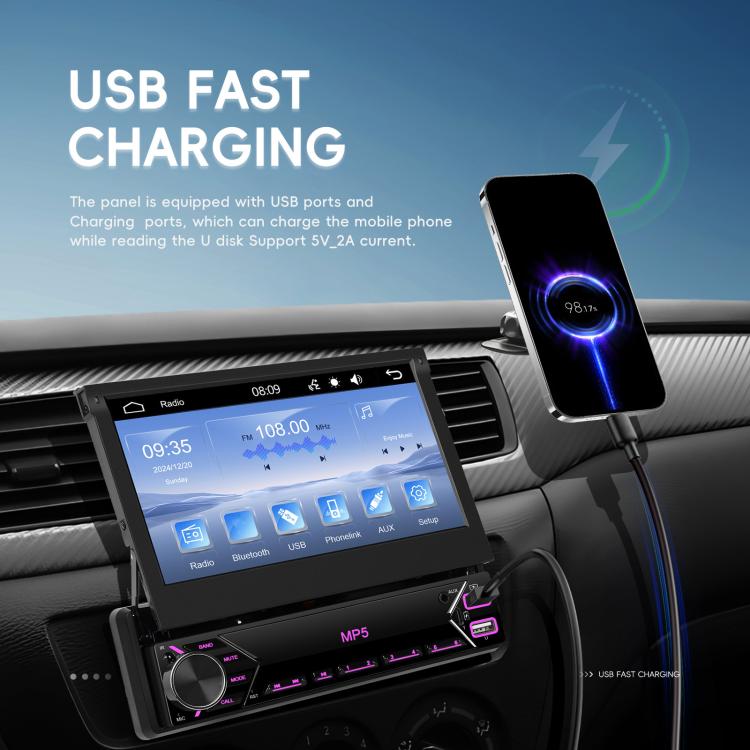 7 inch Universal Manual Retractable Screen Car MP5 Player Car Center Control All-in-One Wired Carplay