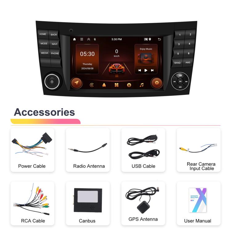 7 inch Horizontal Screen 2+64G Bluetooth Car Player Carplay Car Center Control Integrated Machine For Mercedes-Benz W211 / E200 / E220 / CLS350 / CLS500