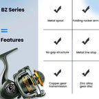 Zero-Gap Mini Spinning Reel for Rock/Ice/Raft/Lure Fishing, 5.2:1 Gear Ratio