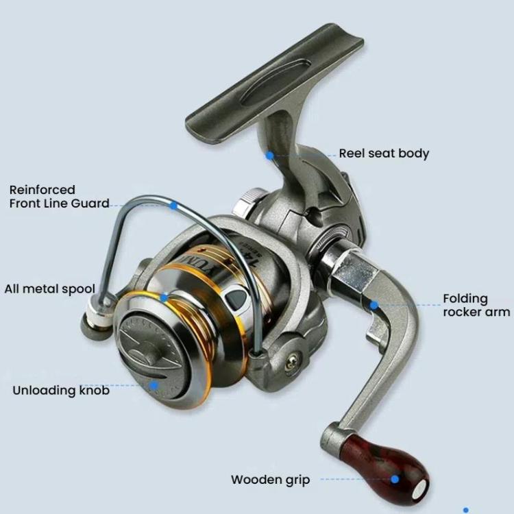 Zero-Gap Mini Spinning Reel for Rock/Ice/Raft/Lure Fishing, 5.2:1 Gear Ratio