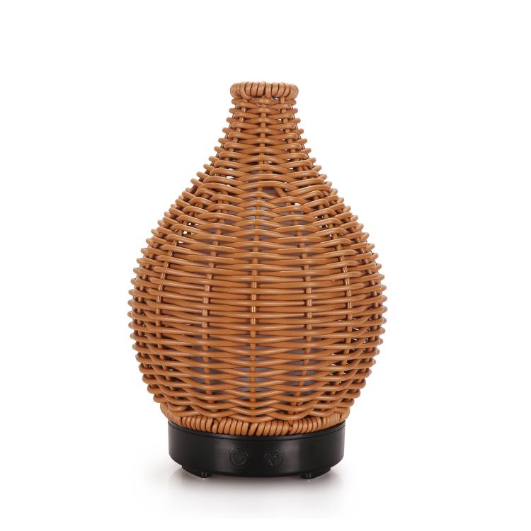 100ML Hollow Rattan Ultrasonic Humidifier & Aromatherapy Diffuser with 7-Color LED Lights