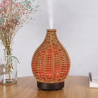 100ML Hollow Rattan Ultrasonic Humidifier & Aromatherapy Diffuser with 7-Color LED Lights