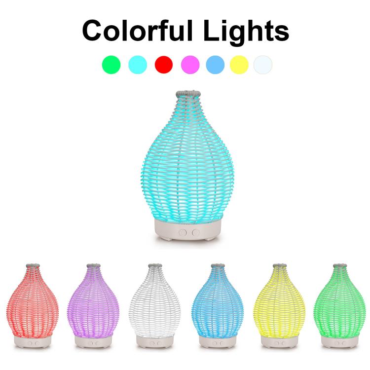 100ML Hollow Rattan Ultrasonic Humidifier & Aromatherapy Diffuser with 7-Color LED Lights