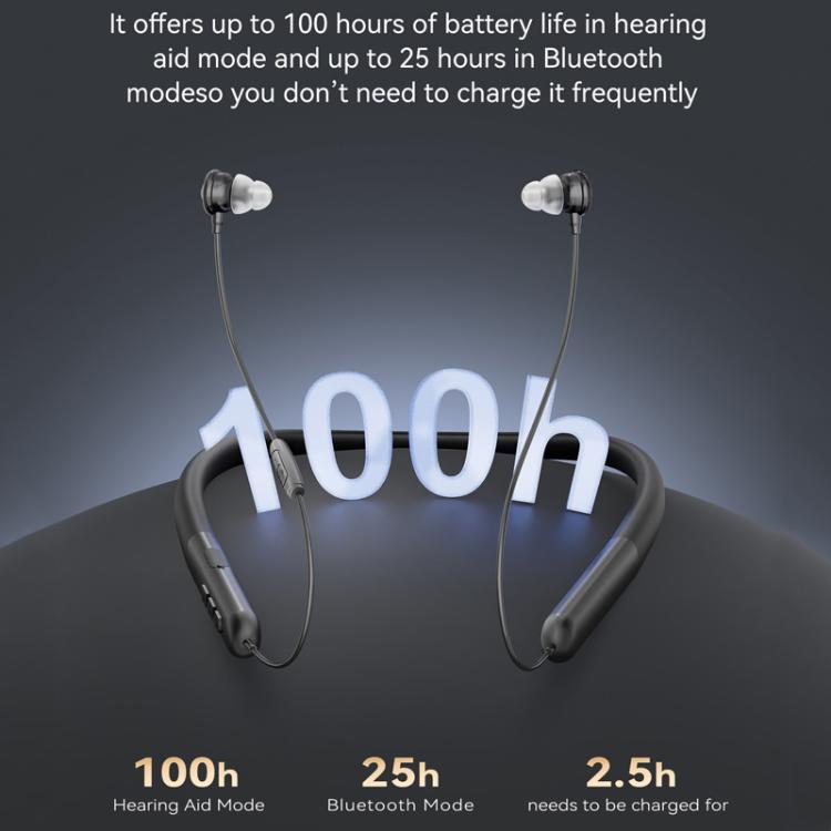 Neckband Bluetooth Hearing Amplifier For Seniors Semi-In-Ear Design With Digital Sound Chip, Long-Lasting Battery