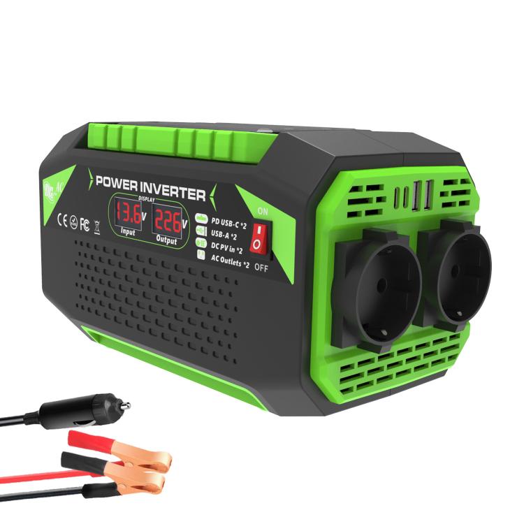 Gurxun Car Pure Sine Wave Inverter Dual AC Sockets + 2 USB + 2 Type-C Ports Outdoor Car Power Converter
