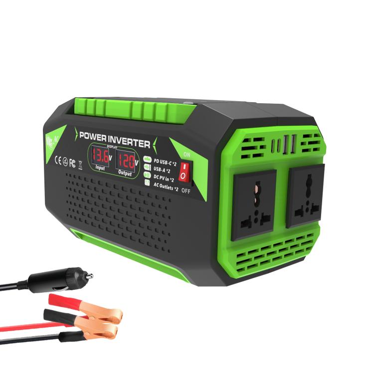 Gurxun Car Pure Sine Wave Inverter Dual AC Sockets + 2 USB + 2 Type-C Ports Outdoor Car Power Converter