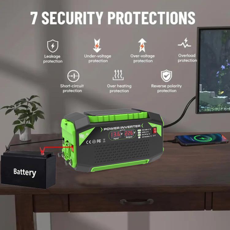 Gurxun Car Pure Sine Wave Inverter Dual AC Sockets + 2 USB + 2 Type-C Ports Outdoor Car Power Converter