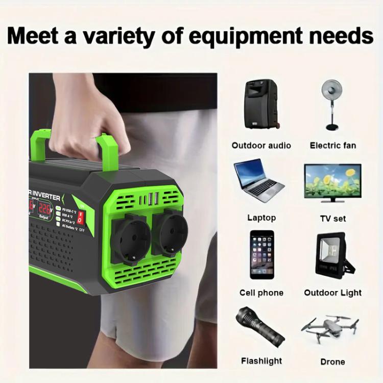 Gurxun Car Pure Sine Wave Inverter Dual AC Sockets + 2 USB + 2 Type-C Ports Outdoor Car Power Converter