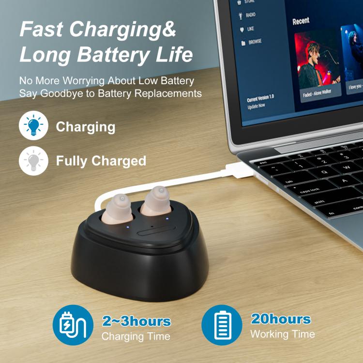 Ultra-Compact In-Ear Invisible Hearing Amplifier With Charging Case For Elderly