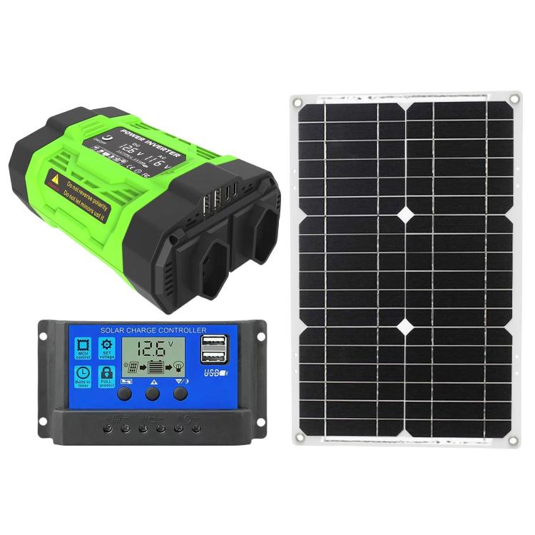 Gurxun Modified Wave Inverter With 18W Solar Panel + 30A Controller Dual Socket + 2 USB + 2 Type-C Ports