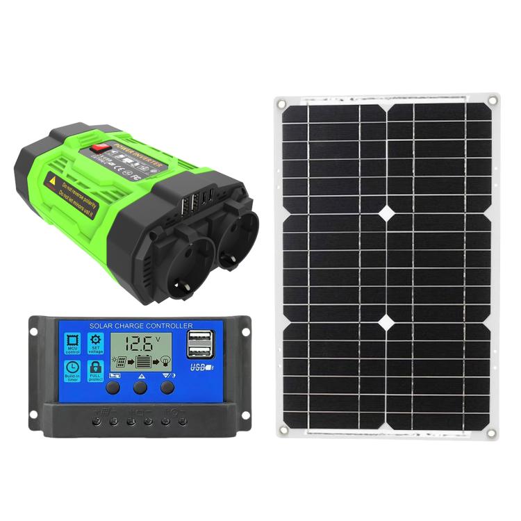 Gurxun 200W Modified Wave Inverter With 18W Solar Panel + 30A Controller Dual Socket + 2 USB + 2 Type-C Ports