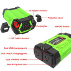 Gurxun 200W Modified Wave Inverter With 18W Solar Panel + 30A Controller Dual Socket + 2 USB + 2 Type-C Ports