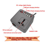 Gurxun 12/24V To 110/220V Multi-Function Car Fast Charger With 4 USB+Type-C+Universal Socket