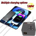 Gurxun 12/24V To 110/220V Multi-Function Car Fast Charger With 4 USB+Type-C+Universal Socket