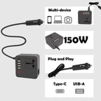 Gurxun 12/24V To 110/220V Multi-Function Car Fast Charger With 4 USB+Type-C+Universal Socket