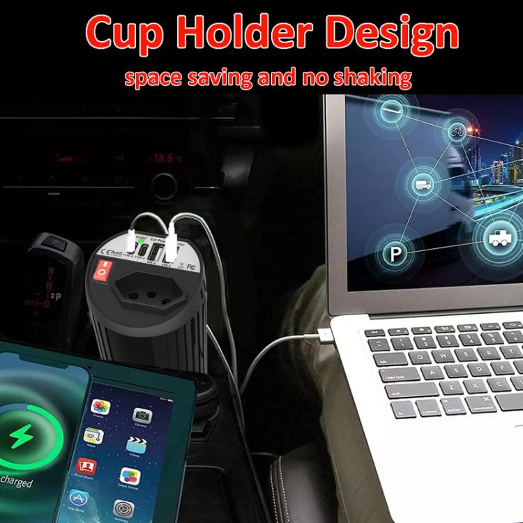 Gurxun 200W Modified Wave Intelligent Car Inverter Dual USB + Dual Type-C Port Car Power Converter