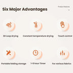 600W Smart Touch Control Foldable Clothes Dryer Portable Laundry Dry Machine with LED Display, Adjustable Temperature & Timer