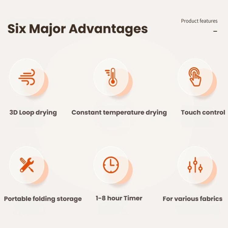 600W Smart Touch Control Foldable Clothes Dryer Portable Laundry Dry Machine with LED Display, Adjustable Temperature & Timer