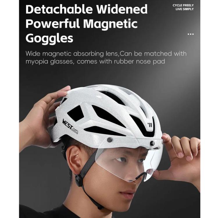 WEST BIKING Reflective Night Riding Bike Helmet with Magnetic Visor Lightweight & Breathable Unisex Cycling Helmet