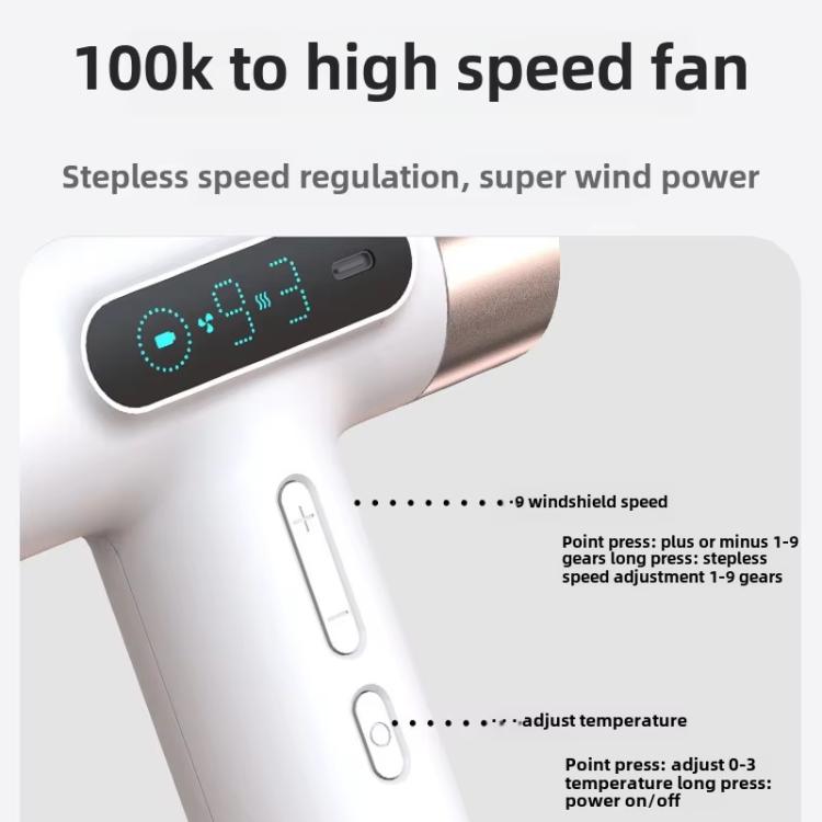 Cordless High-Speed Hair Dryer 100,000 RPM Motor, USB-C Fast Charging & 15600mAh Built-In Battery