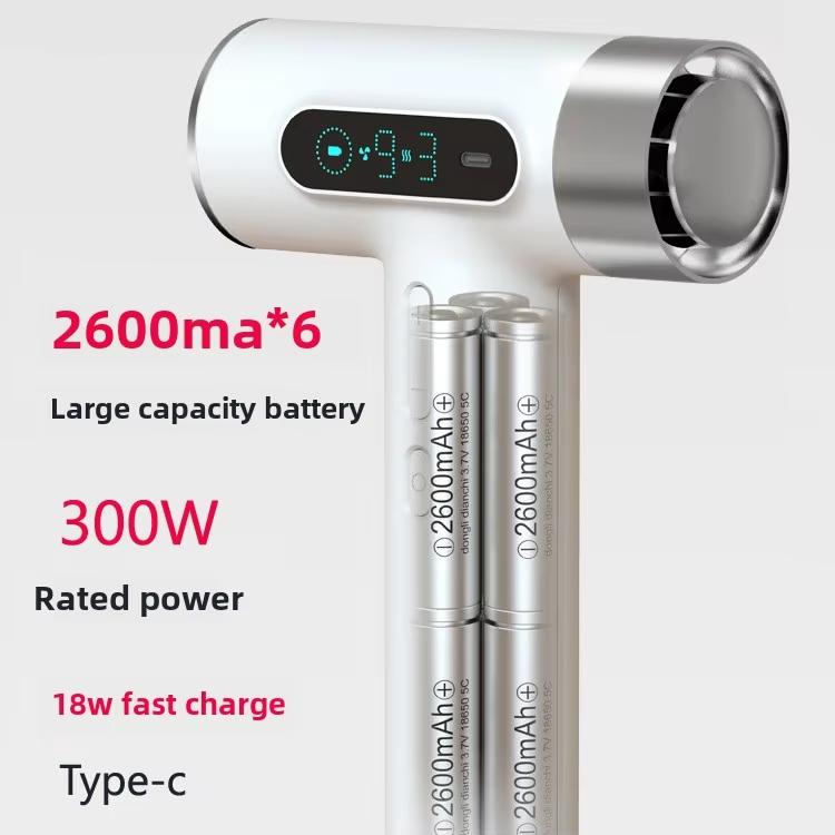 Cordless High-Speed Hair Dryer 100,000 RPM Motor, USB-C Fast Charging & 15600mAh Built-In Battery