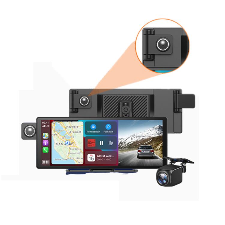 Voice-Controlled CarPlay With Split-Screen Dual-Camera Dashcam